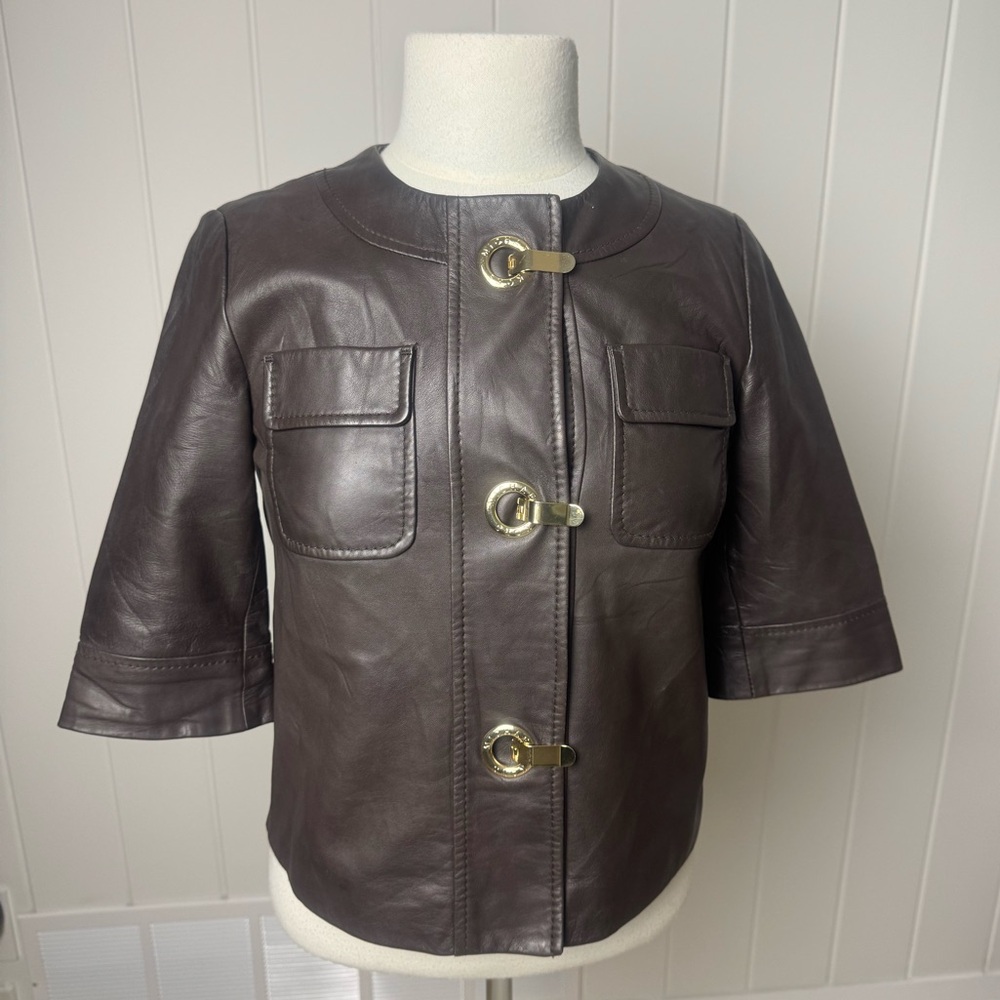 Michael Michael Kors Genuine Leather Jacket – Brown, Women’s XS